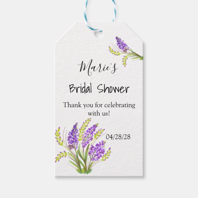 Étiquettes-cadeau Lavande d'aquarelle et fleurs vertes (Devant)