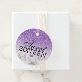 Étiquettes Cadeau Lavande Faux Parties scintillant/Marbre Sweet 16