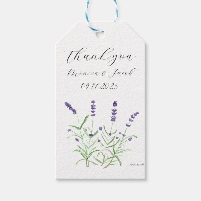 Étiquettes-cadeau Lavande fleurs aquarelle rustique Violet Mariage (Devant)