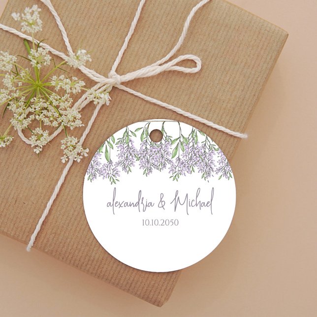 Étiquettes Cadeau Lavande florale classique mariage Lilac Wisteria (Elegant wedding minimalist lavender lilac floral wisteria gift favor tag. )