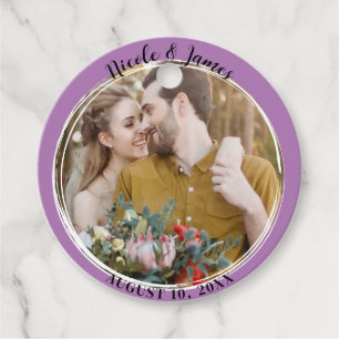 Étiquettes Cadeau Lavande Lilas Minimaliste Tendance Rond Photo Mari