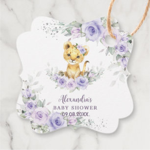 Étiquettes Cadeau Lavande Purple Floral Lion Cub Baby shower