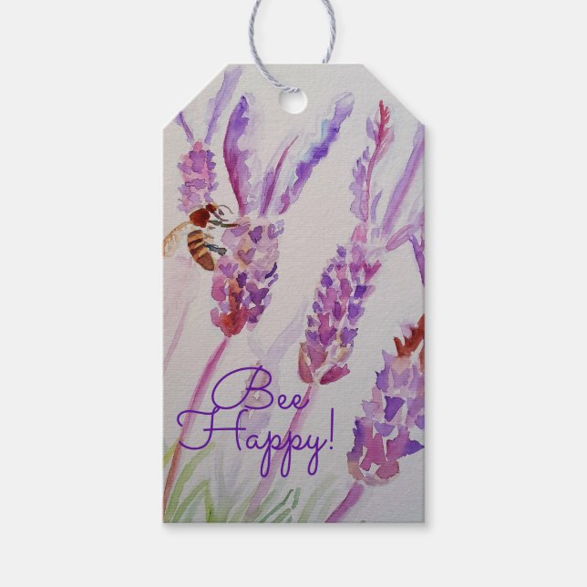 Étiquettes-cadeau Lavender Bee Happy Herb Watercolor Flower (Devant)