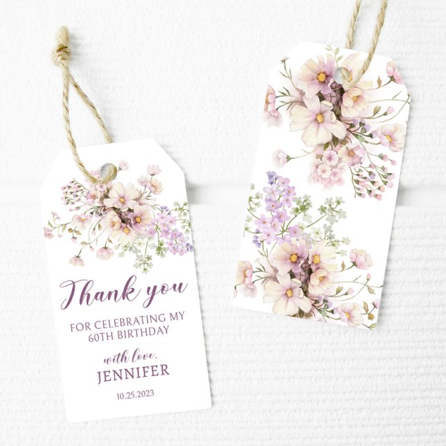 Étiquettes-cadeau Lavender floral 60e anniversaire merci (Créateur téléchargé)