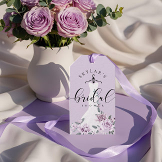 Étiquettes-cadeau Lavender Florals Blanc Mariage robe Fête des marié