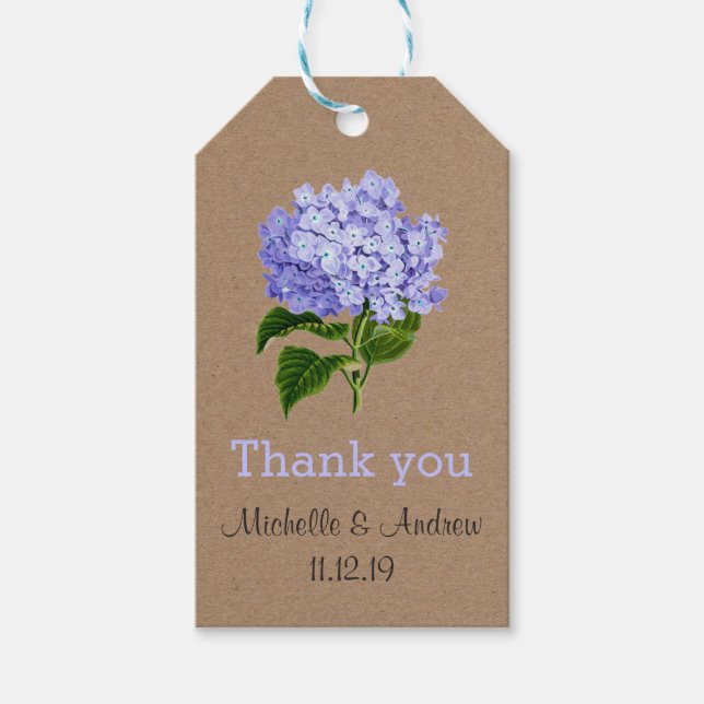 Étiquettes-cadeau Lavender Hydrangeas Floral Merci Mariage (Devant)