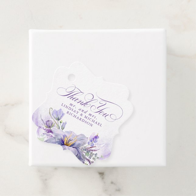 Étiquettes Cadeau Lavender Purple Floral Botanical Wedding Thank You (En situation)