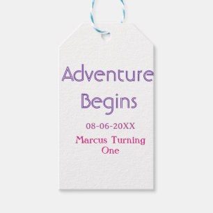 Étiquettes-cadeau L'aventure commence date de naissance simple min
