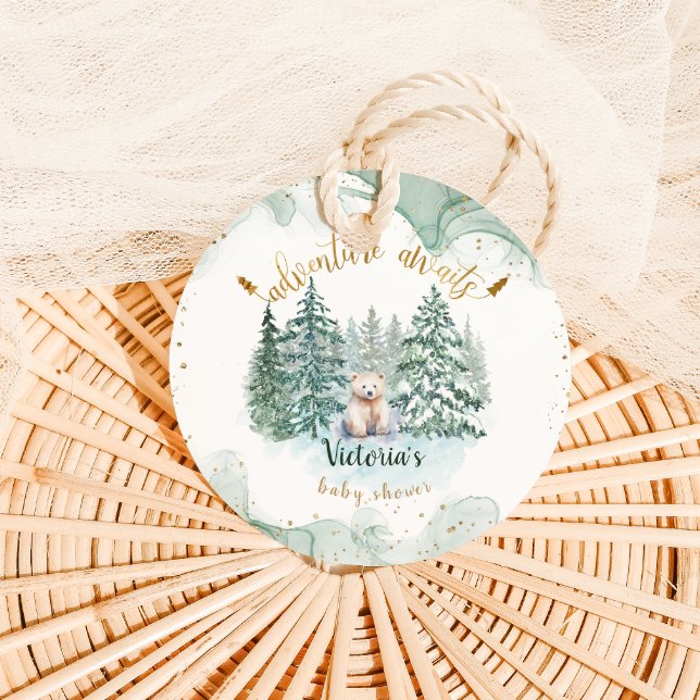 Étiquettes Cadeau L'aventure de l'ours polaire attend un Baby shower (Créateur téléchargé)