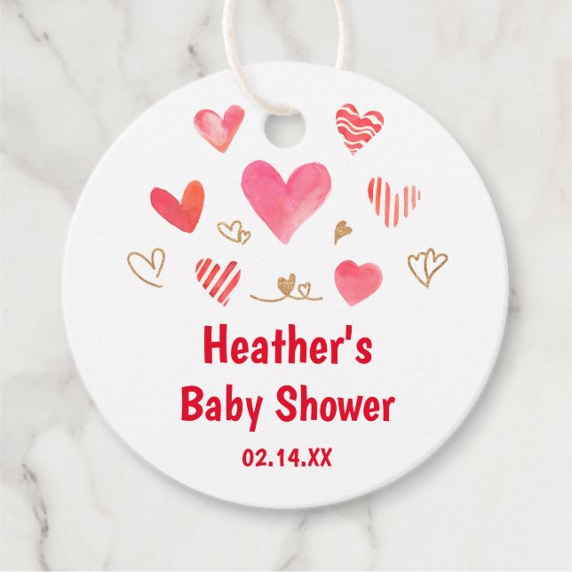 Étiquettes Cadeau Le Baby shower de la fête de Saint-Valentin favori (Devant)
