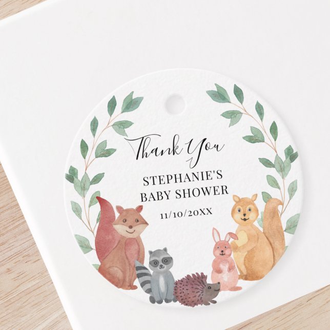 Étiquettes Cadeau Le Baby shower des animaux des bois (Créateur téléchargé)