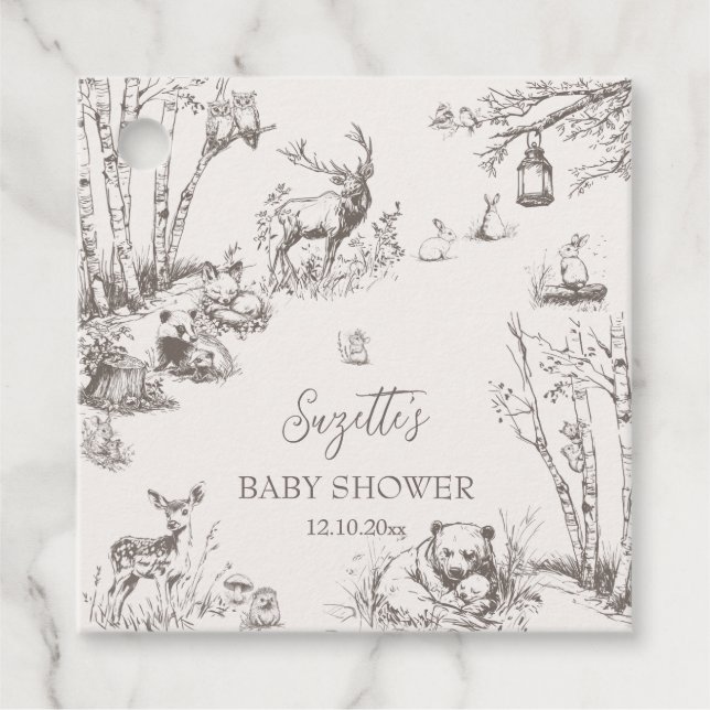 Étiquettes Cadeau Le Baby shower des animaux des bois (Devant)