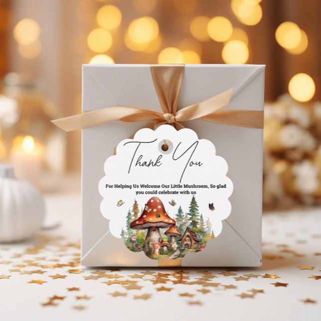 Étiquettes Cadeau Le Baby shower des champignons de la forêt de bois (Créateur téléchargé)