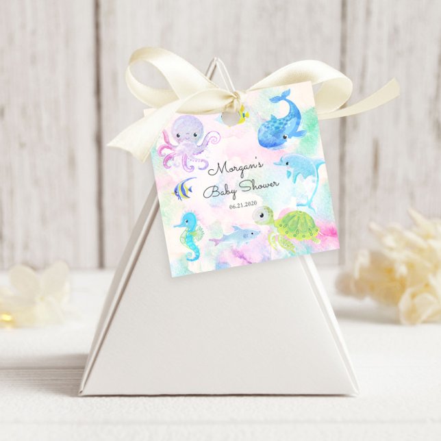Étiquettes Cadeau Le Baby shower des créatures marines (Créateur téléchargé)