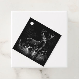 Étiquettes Cadeau Le cerf majestueux en pleine nature - Art noir et