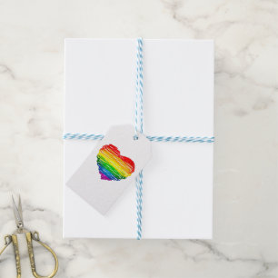 Étiquettes-cadeau Le cœur arc-en-ciel de SlipperyJoe griffonné tourb