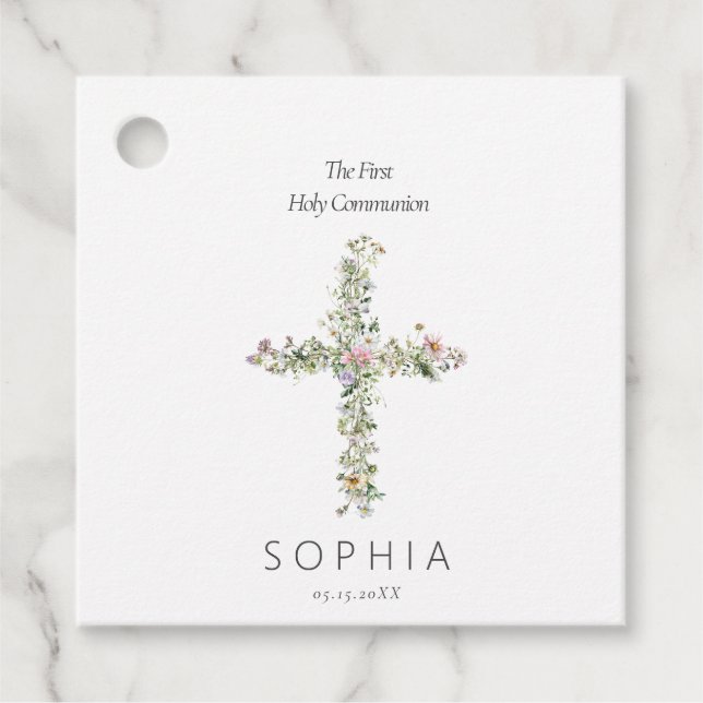 Étiquettes Cadeau Le fleur sauvage du pré traverse la première saint (Devant)