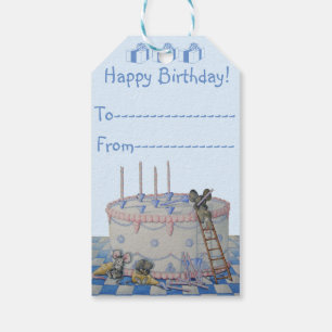 Étiquettes-cadeau Le gâteau d'anniversaire mignon de souris mire