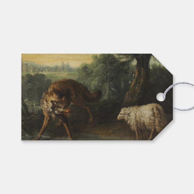 Étiquettes-cadeau Le loup et l'agneau (par Jean-Baptiste Oudry) (Devant (Horizontal))