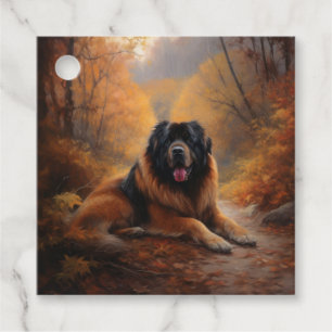 Étiquettes Cadeau Le Mastiff tibétain en automne les feuilles automn
