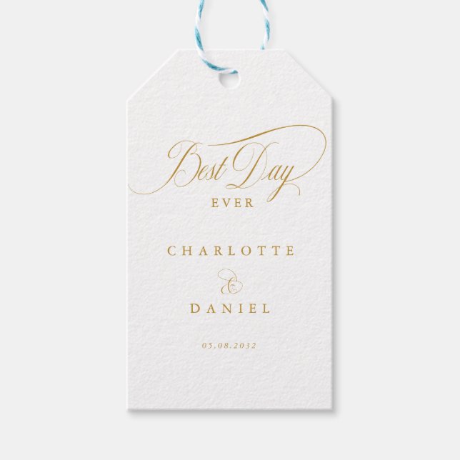 Étiquettes-cadeau LE MEILLEUR JOUR JAMAIS ! Élégant, Mariage blanc (Devant)