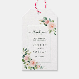Étiquettes-cadeau Le Merci Mariage en fleurs rose rousse préfère