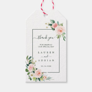 Étiquettes-cadeau Le Merci Mariage en fleurs rose rousse préfère