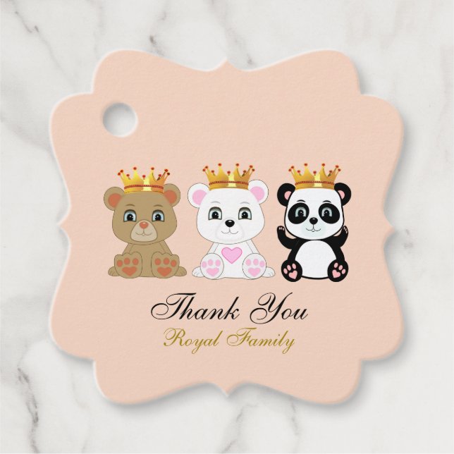 Étiquettes Cadeau Le mignon roi ours Merci (Devant)