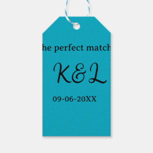 Étiquettes-cadeau le nom du couple parfait lettre date bleu sim