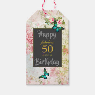 Étiquettes-cadeau Le papillon vert d'Emeraude sur le collage Vintage