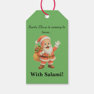 Étiquettes-cadeau Le Père Noël arrive en ville.. Avec du Salami !