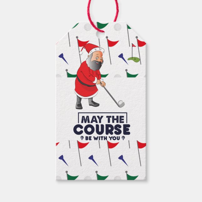 Étiquettes-cadeau Le Père Noël Golfer à Noël Mai le cours (Devant)