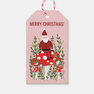 Étiquettes-cadeau Le Père Noël sur le champignon Elf de Noël