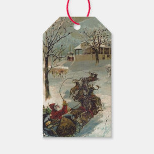 Étiquettes-cadeau Le père noël vintage vient à la ville