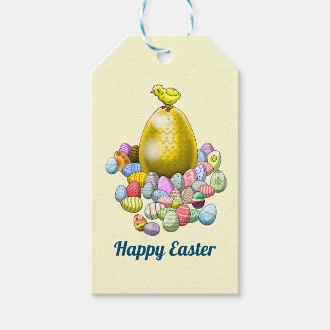 Étiquettes-cadeau Le poussin de Pâques et l'oeuf de Pâques d'or (Devant)