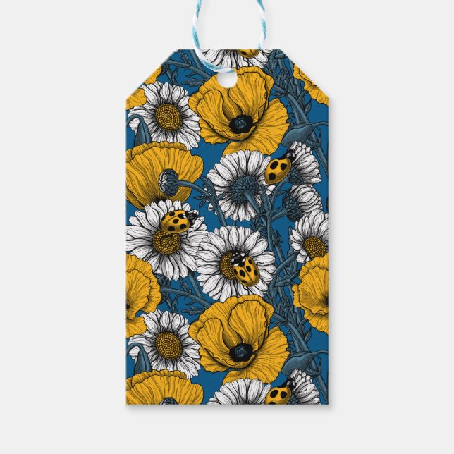 Étiquettes-cadeau Le pré en jaune et bleu (Devant)