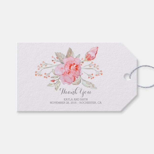 Étiquettes-cadeau Le rose fleurit le mariage d'aquarelle de bouquet (Devant (Horizontal))