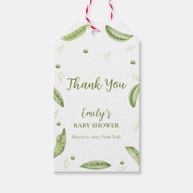 Étiquettes-cadeau Légumes verts Pois sucrés dans Baby shower de pois (Devant)