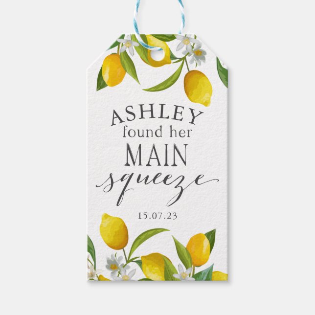 Étiquettes-cadeau Lemon, elle a trouvé son sac de faveur (Devant)