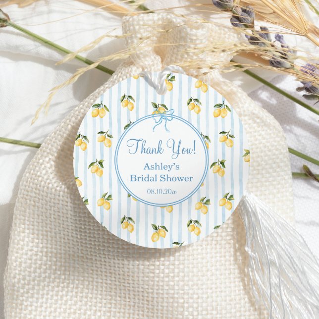 Étiquettes Cadeau Lemon Méditerranée  Ruban Bleu Baby Shower (Créateur téléchargé)