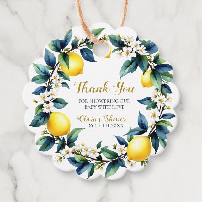 Étiquettes Cadeau Lemon Wreath Amalfi Ciao Baby Scalloped Thank You  (Devant)