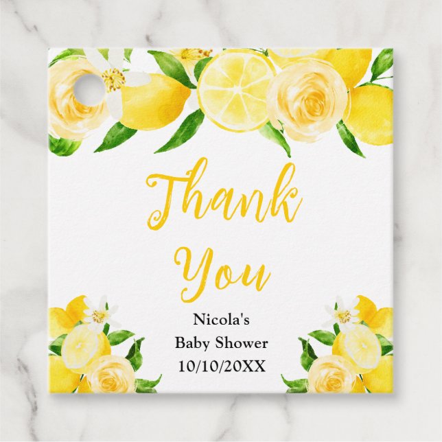 Étiquettes Cadeau Lemons and Foliage Baby Shower Thank You (Devant)