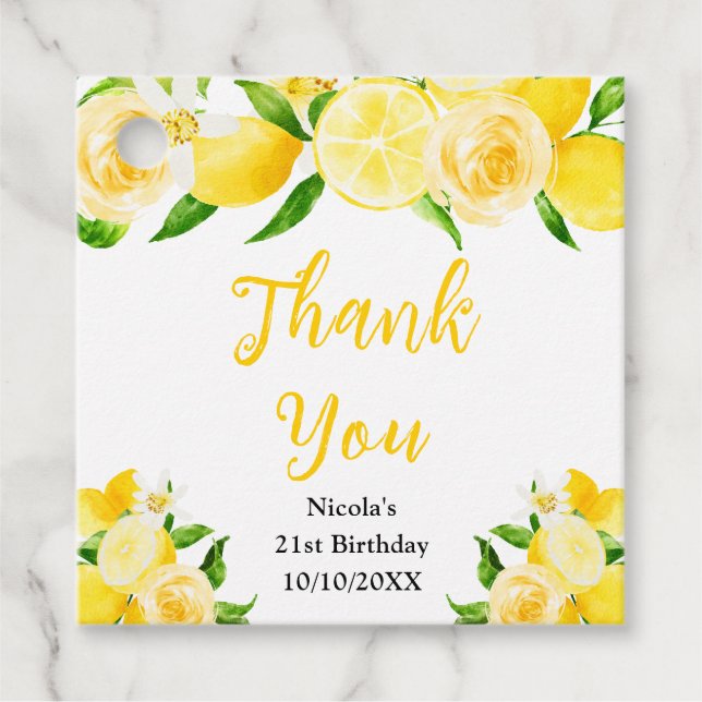 Étiquettes Cadeau Lemons and Foliage Birthday Thank You (Devant)