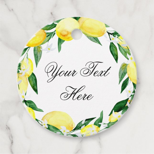 Étiquettes Cadeau Lemons & Greenery Aquarelle Merci (Devant)