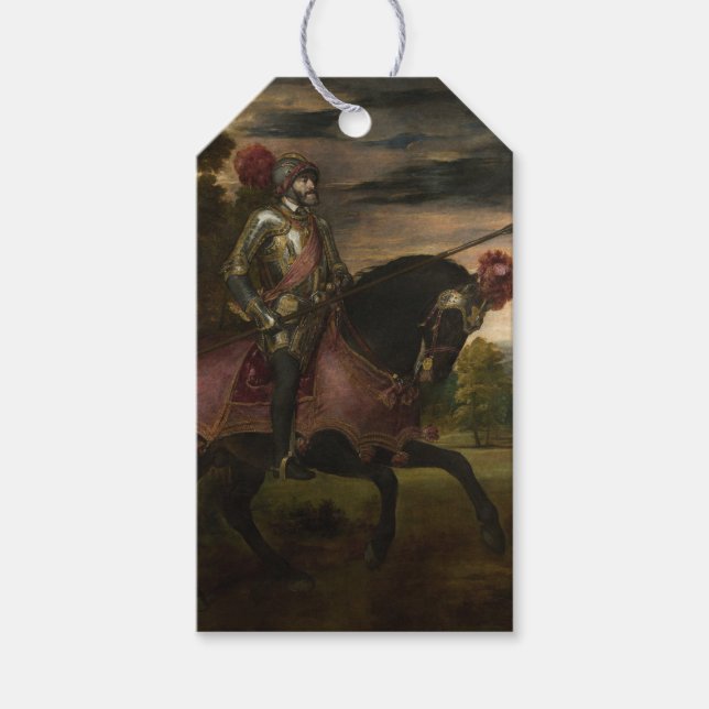 Étiquettes-cadeau L'empereur Charles V à cheval (par Titien) (Devant)