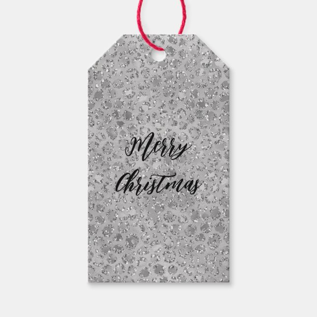 Étiquettes-cadeau Leopard argenté gris Meow Kitty Cat (Devant)