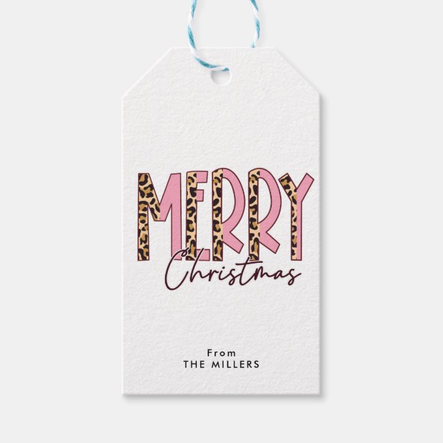 Étiquettes-cadeau Leopard et rose Motif Joyeux Noël (Devant)