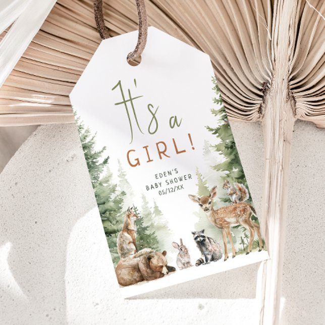 Étiquettes-cadeau Les animaux de bois C'est une fille Baby shower Me (Créateur téléchargé)