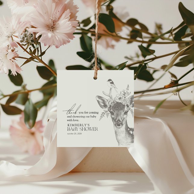 Étiquettes Cadeau Les animaux de la forêt ancienne Baby shower Merci (Créateur téléchargé)