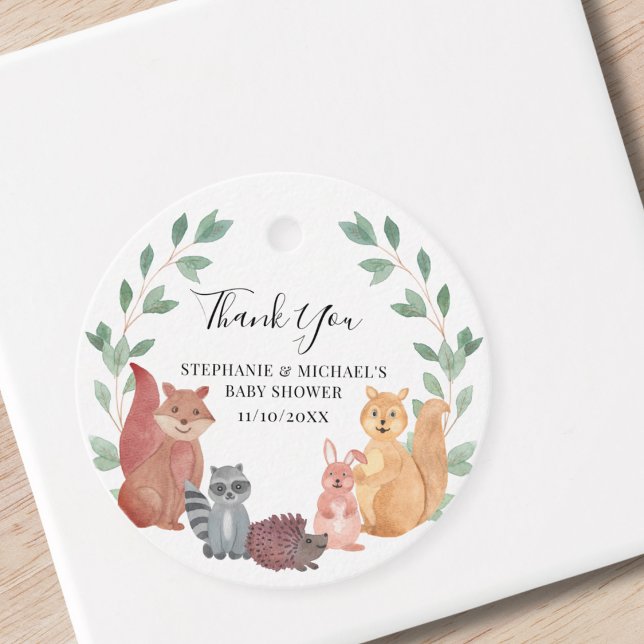 Étiquettes Cadeau Les animaux des bois Baby shower de Couple (Créateur téléchargé)